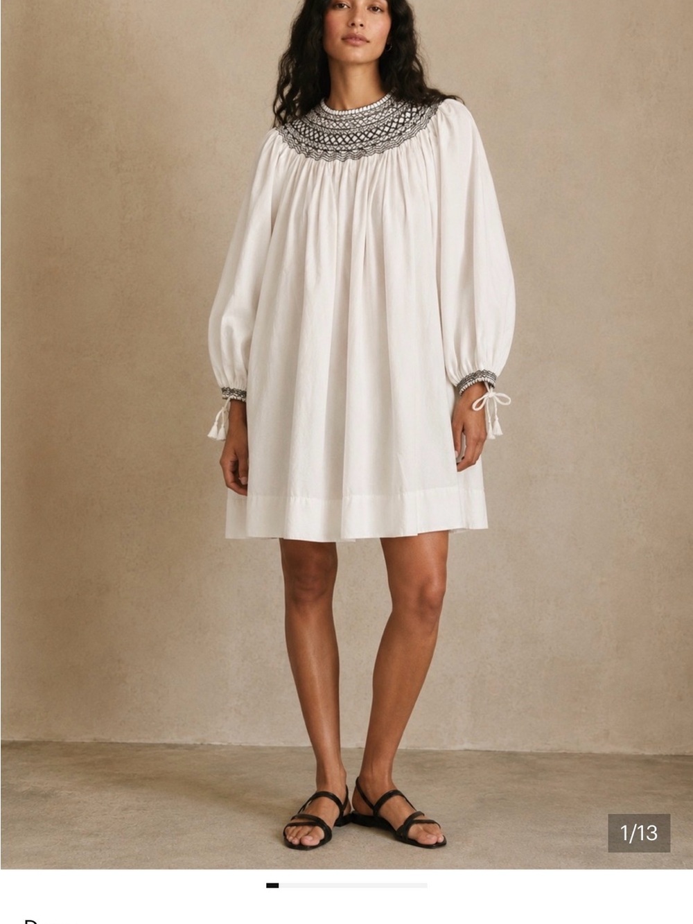 Doen White Mini Dress with Black Embroidered Yoke
